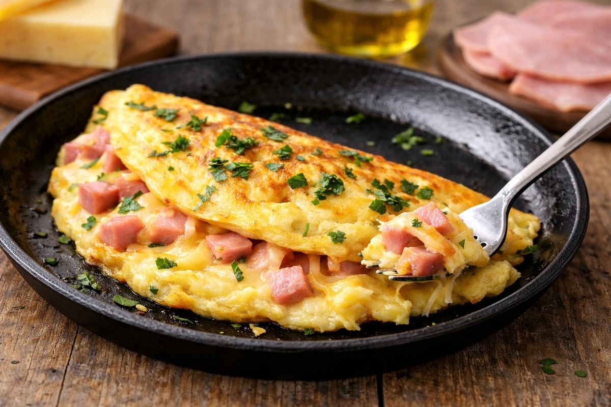 Нежный омлет с сыром и ветчиной за 5 минут