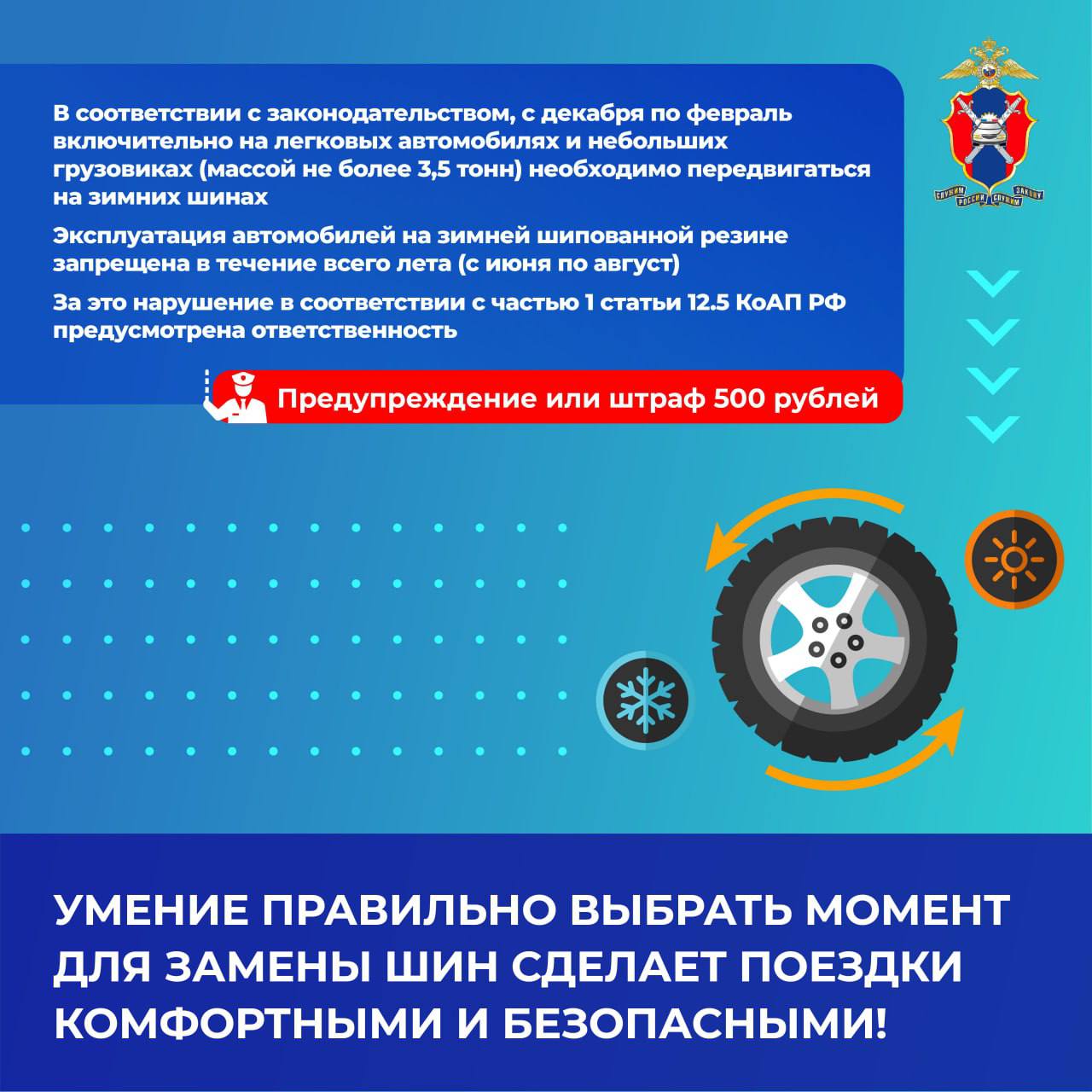 Госавтоинспекция рекомендует правильно выбрать момент для замены шин Госавтоинспекция рекомендует правильно выбрать момент для замены шин