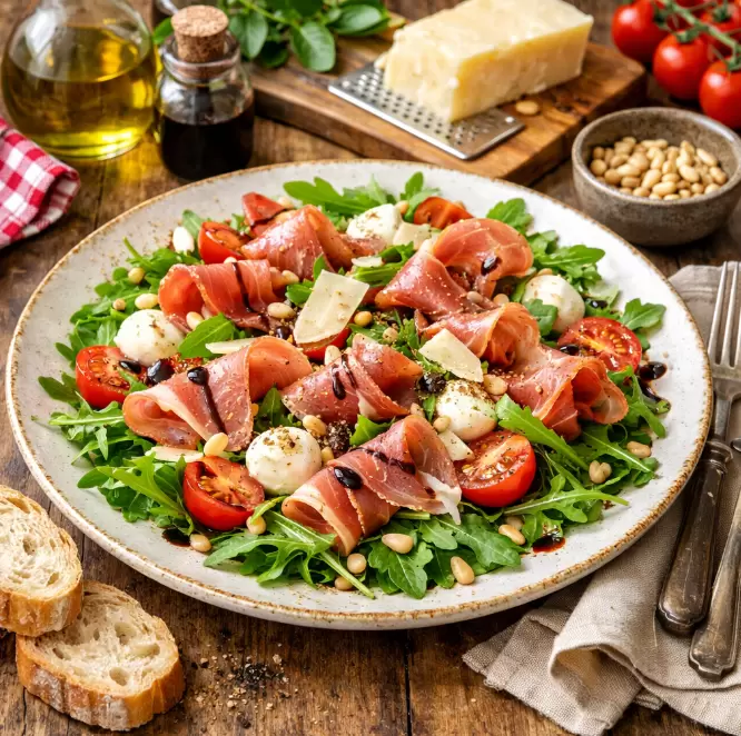 Итальянский салат с прошутто и рукколой