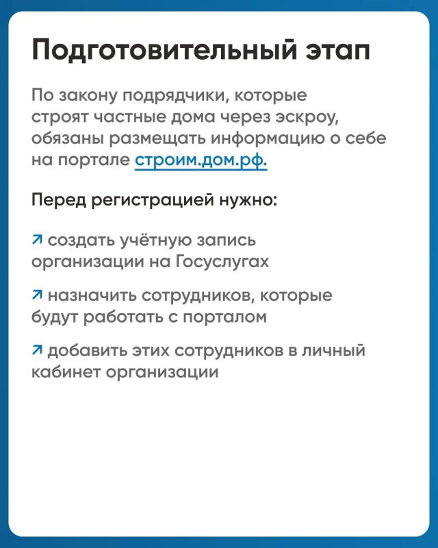 Чтобы работать с эскроу, подрядчик должен быть юрлицом или ИП, зарегистрироваться в ЕИСЖС и завести учётную запись на портале «Строим.дом.рф» Чтобы работать с эскроу, подрядчик должен быть юрлицом или ИП, зарегистрироваться в ЕИСЖС и завести учётную запись на портале «Строим.дом.рф»
