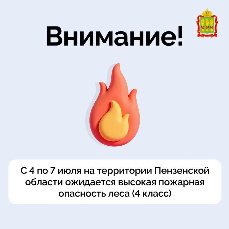 Внимание! С 4 по 7 июля в лесах Пензенской области ожидается высокий уровень пожарной опасности